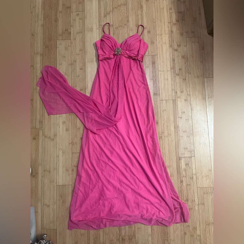 OC by Oleg Cassini Fuchsia Prom Gown with Brooch